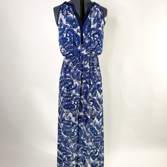 VINCE CAMUTO Blue White Paisley Chiffon Dres - Picture 2 of 6
